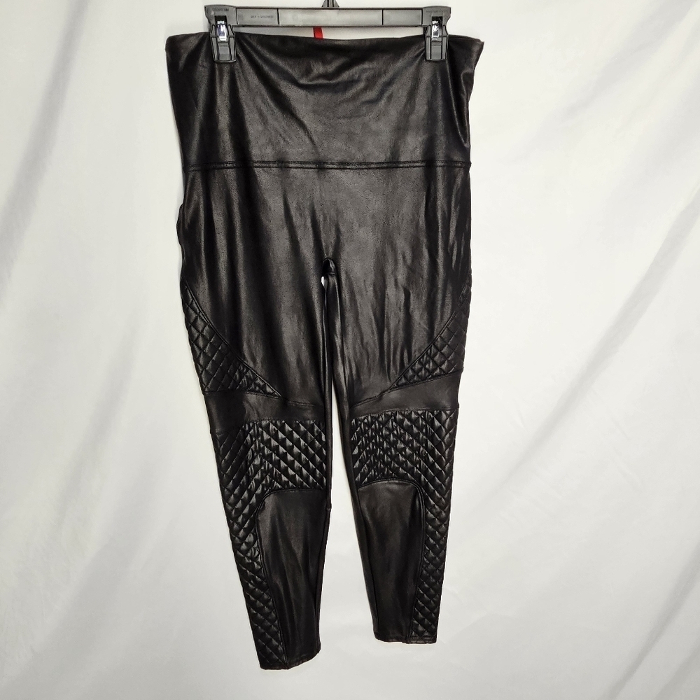 Spanx Black Vegan Faux Leather Quilted Moto Leggings Size 1X